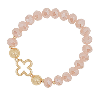 Clover Accent Glass Bead Bracelet - Lt. Pink