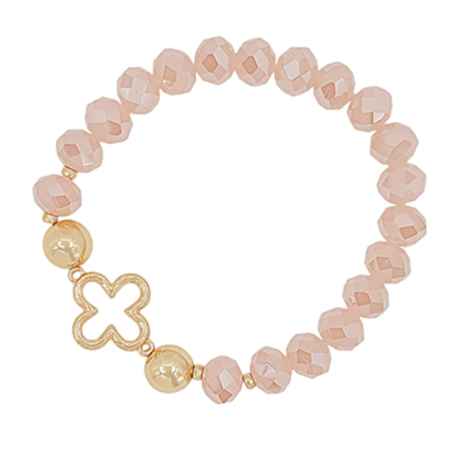 Clover Accent Glass Bead Bracelet - Lt. Pink