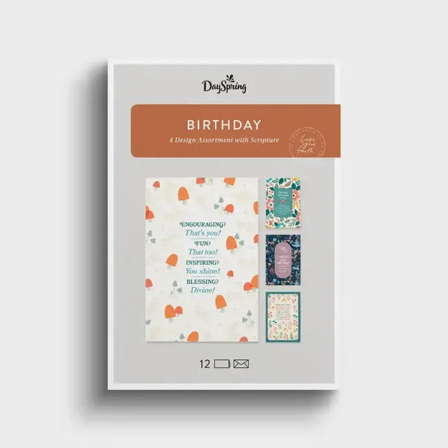 Happy Birthday - Floral Design Assortment- 12 Boxed Cards and Envelopes