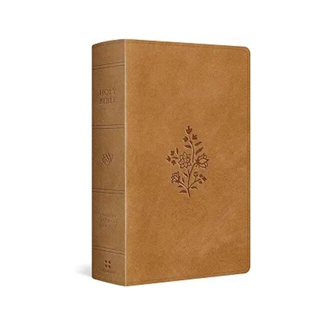 ESV Large Print Personal Size Bible, Red Letter TruTone, Nubuck Caramel, Wildflower Design