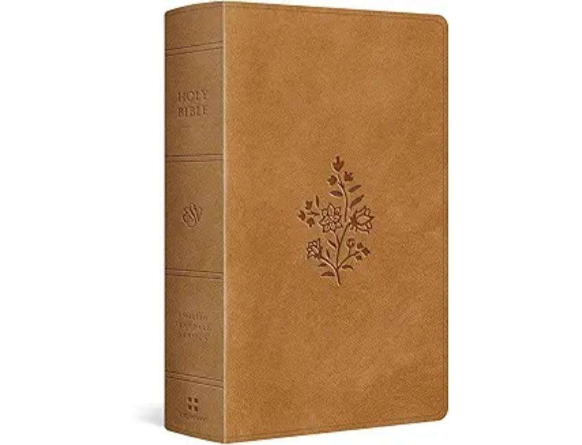 ESV Large Print Personal Size Bible, Red Letter TruTone, Nubuck Caramel, Wildflower Design