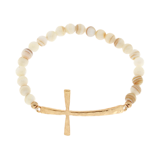 Stone Beads & Cross Bracelet Natural
