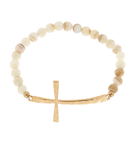 Stone Beads & Cross Bracelet Natural