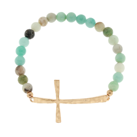 Stone Beads & Cross Bracelet Amazonite