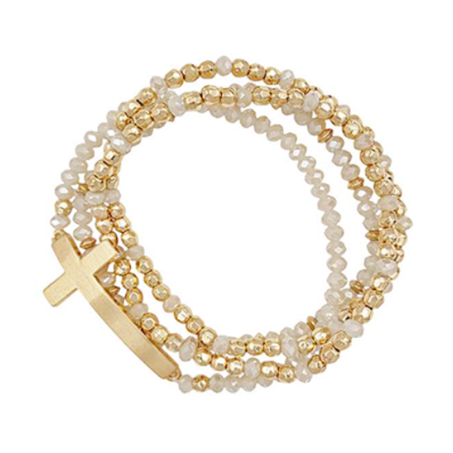 Stackable Cross & Glass Bead Bracelet