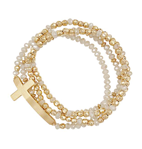 Stackable Cross & Glass Bead Bracelet
