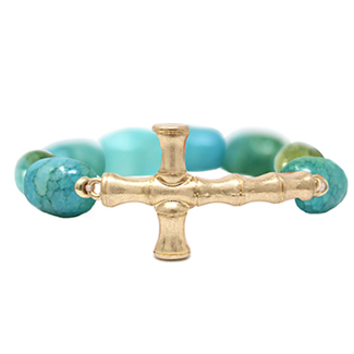 Bamboo Cross & Crack Stone Bracelet - Mint