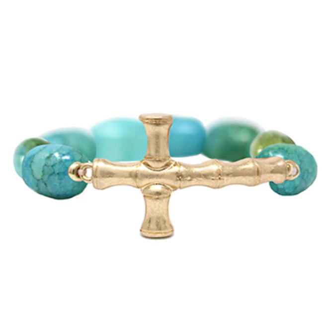 Bamboo Cross & Crack Stone Bracelet - Mint