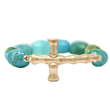 Bamboo Cross & Crack Stone Bracelet - Mint