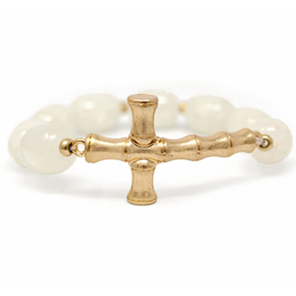 Bamboo Cross & Crack Stone Bracelet - White