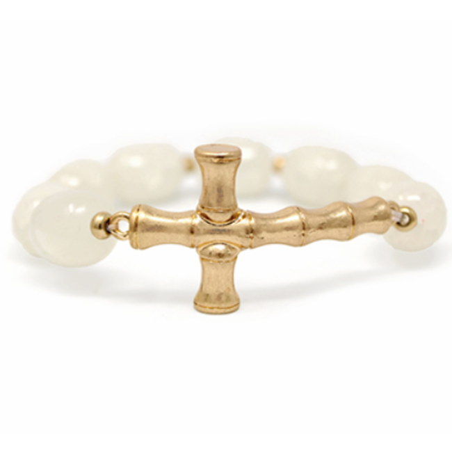 Bamboo Cross & Crack Stone Bracelet - White