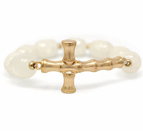 Bamboo Cross & Crack Stone Bracelet - White