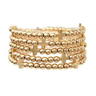 5 Row CCB Ball Cross Bracelet - Gold