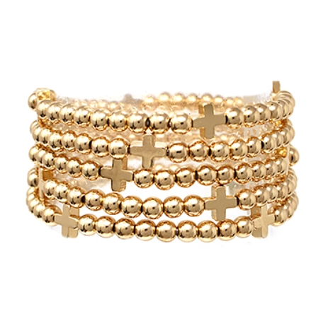 5 Row CCB Ball Cross Bracelet - Gold
