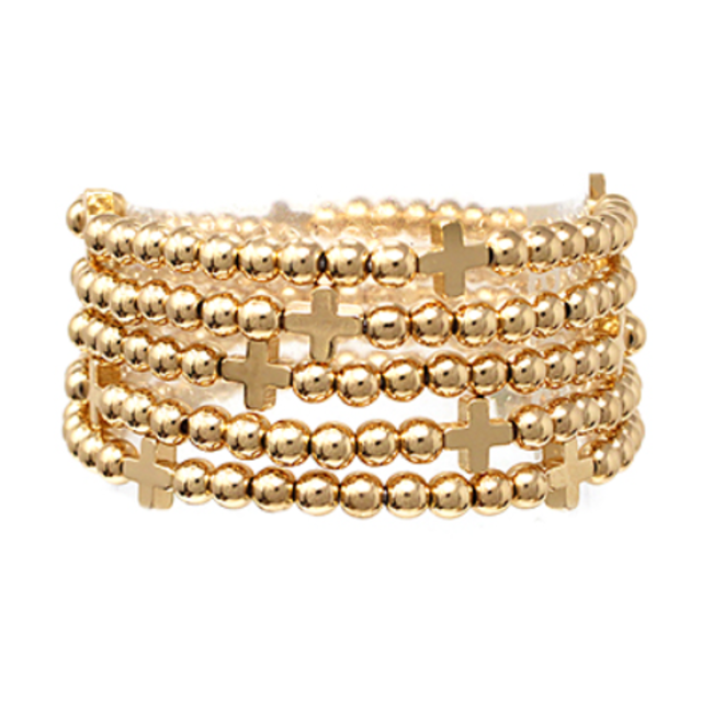 5 Row CCB Ball Cross Bracelet - Gold