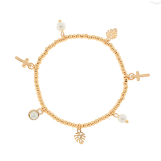 Cross & Multi Charm Bracelet - Gold/Cream