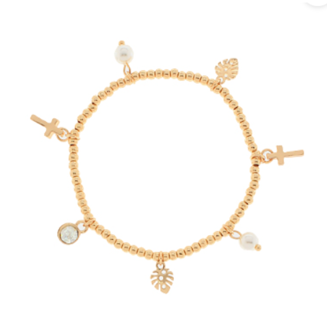 Cross & Multi Charm Bracelet - Gold/Cream