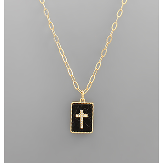 Cross Epoxy Rectangle Necklace