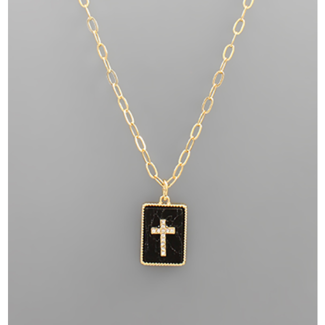 Cross Epoxy Rectangle Necklace
