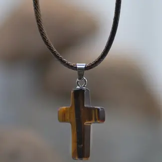 Tiger Eye Stone Cross Necklace