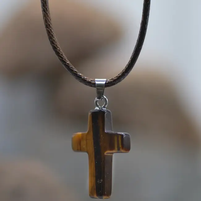 Tiger Eye Stone Cross Necklace