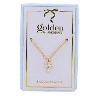 18K Gold Plated Chain Necklace with Clear Crystal Cross