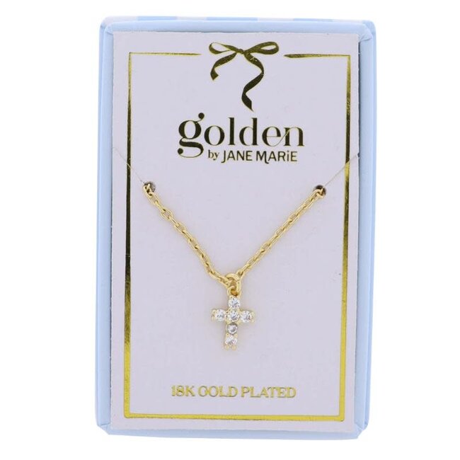 18K Gold Plated Chain Necklace with Clear Crystal Cross