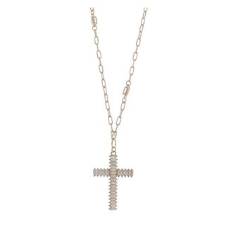 Gold Paperclip Chain Necklace with Clear Crystal Cross