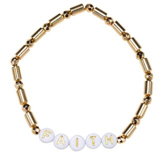 Gold Tubular Beaded Stretch Bracelet with "Faith"