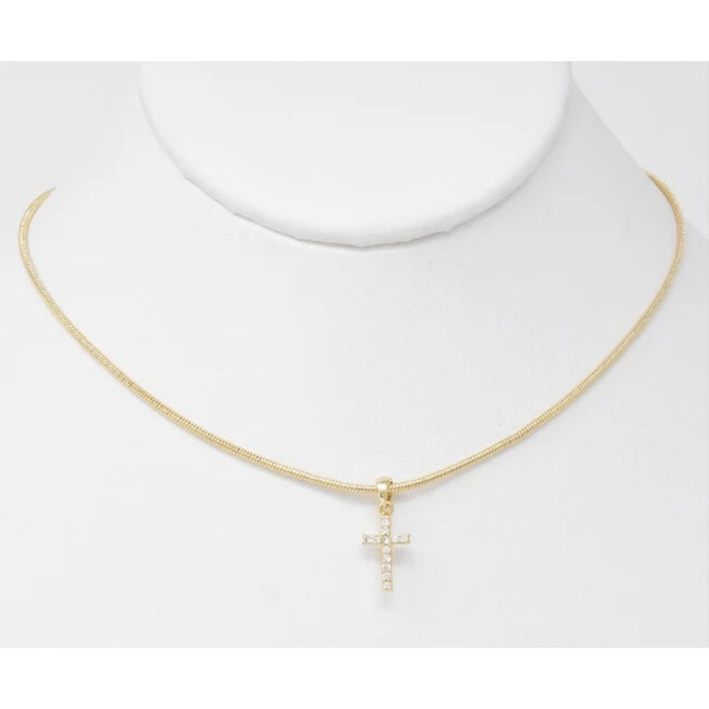 Gold Snake Chain with Rhinestone Cross 16"-18" Necklace