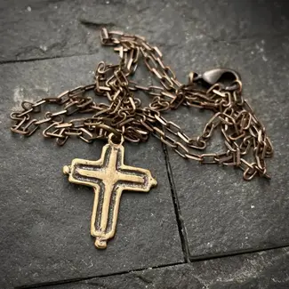 Men's Brass Necklace with Simple Bronze Cross