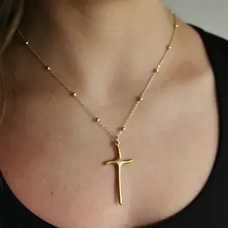 Casey's Cross Necklace 25" Gold