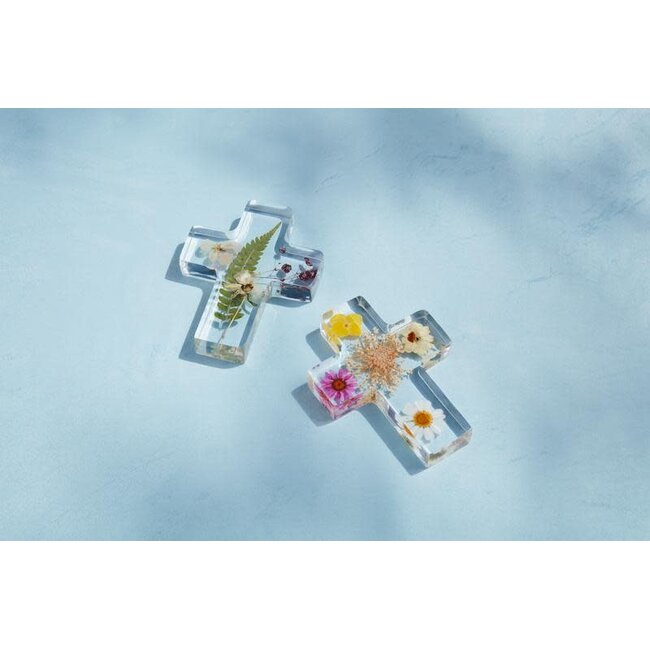 Dried Flower Resin Cross with Fern