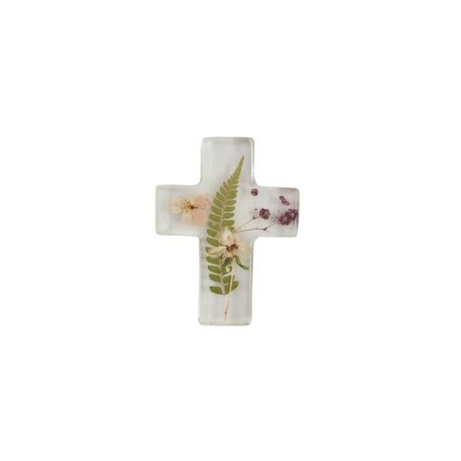 Dried Flower Resin Cross with Fern