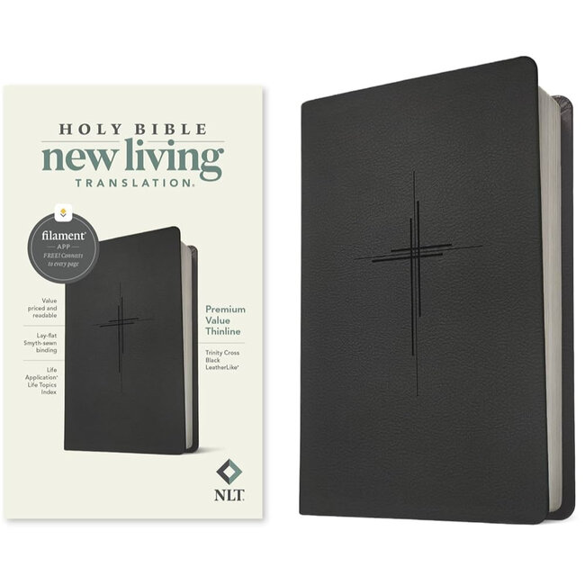 NLT Premium Value Thinline Bible, Filament-Enabled Edition, LeatherLike, Trinity Cross Black