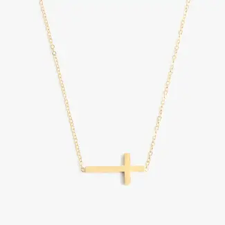 Hypo-Allergenic Water Resistant 14K Gold Plated Stainless Steel Cross Charm Necklace