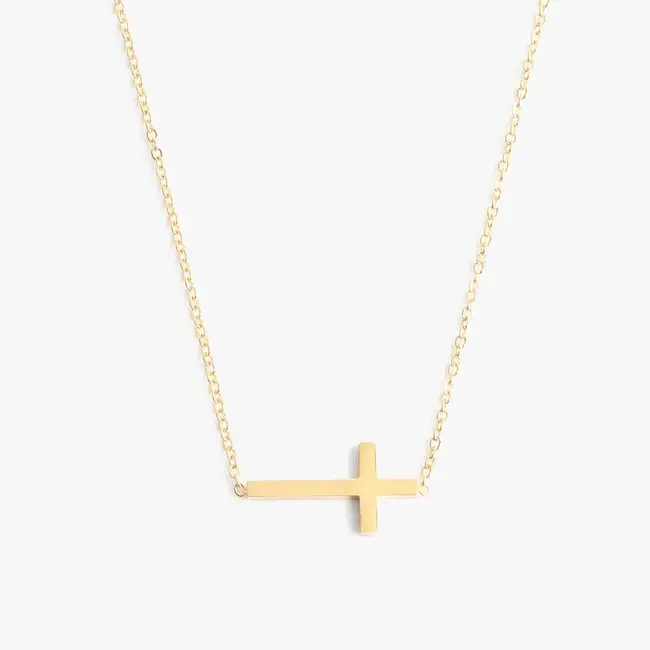Hypo-Allergenic Water Resistant 14K Gold Plated Stainless Steel Cross Charm Necklace