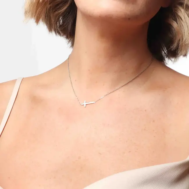 Hypo-Allergenic Water Resistant Silver Stainless Steel Cross Charm Necklace