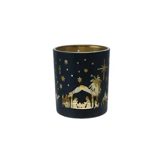 Glass Tealight/Votive Holder with Laser Etched Nativity Scene