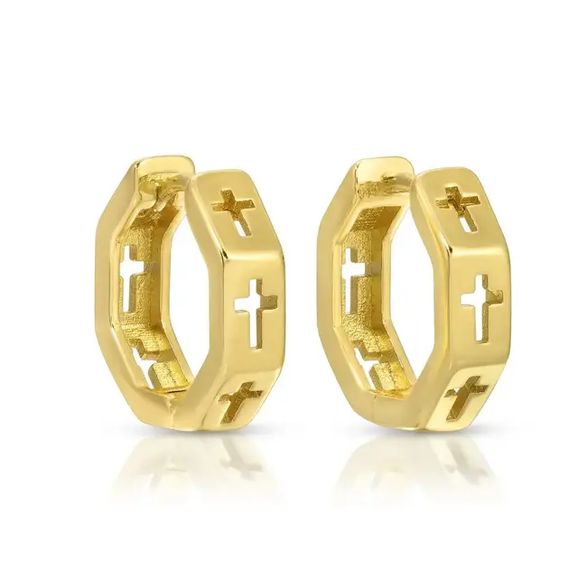Understated Cross Huggies - Gold