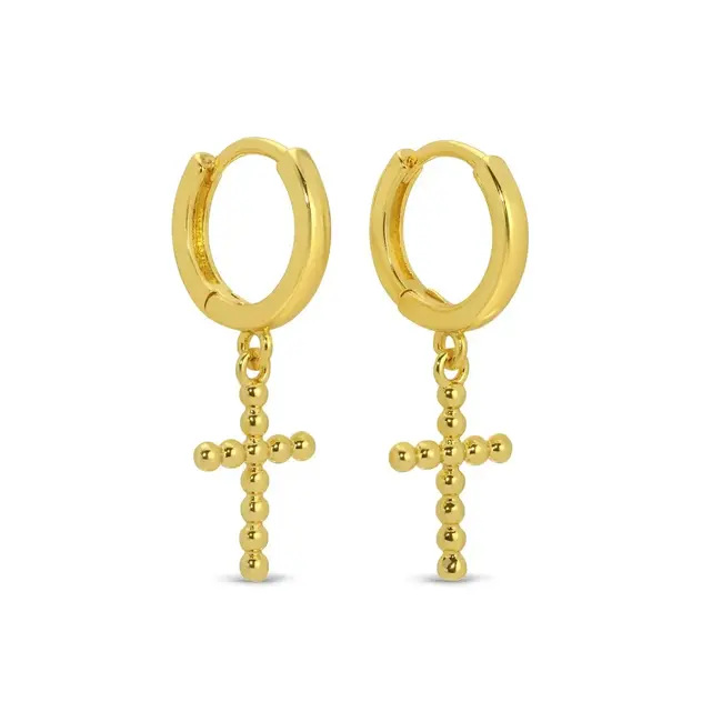 Cross Drop Huggies - Gold