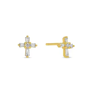 Baguette Cross Studs On Velvet Gift Tag