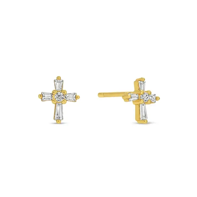 Baguette Cross Studs On Velvet Gift Tag