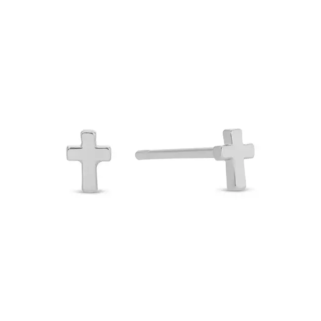 Small Cross Studs On Velvet Gift Tag - Silver