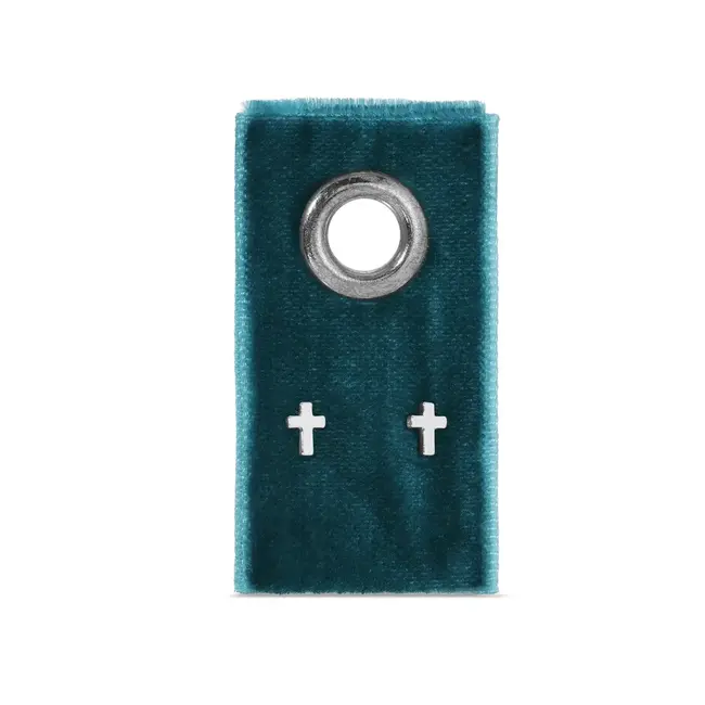 Small Cross Studs On Velvet Gift Tag - Silver