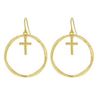 Open Drop Earrings with Cross Charm