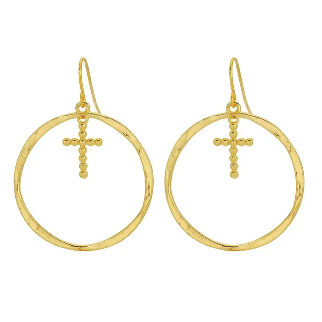 Open Drop Earrings with Cross Charm