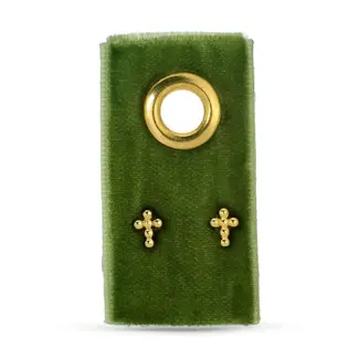 Petite Dot Cross Studs On Velvet Tag - Gold