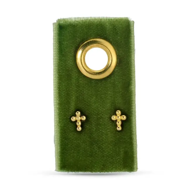Petite Dot Cross Studs On Velvet Tag - Gold