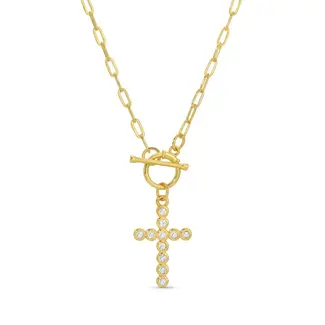 Sparkle Cross Toggle Necklace - Gold